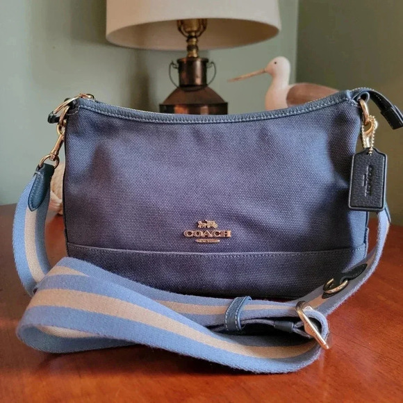 Coach Ellis Canvas and Leather Shoulder Bag Blue #CA626 - Picture 1 of 15